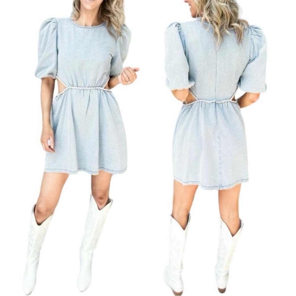 Chambray Puff Sleeve Dress